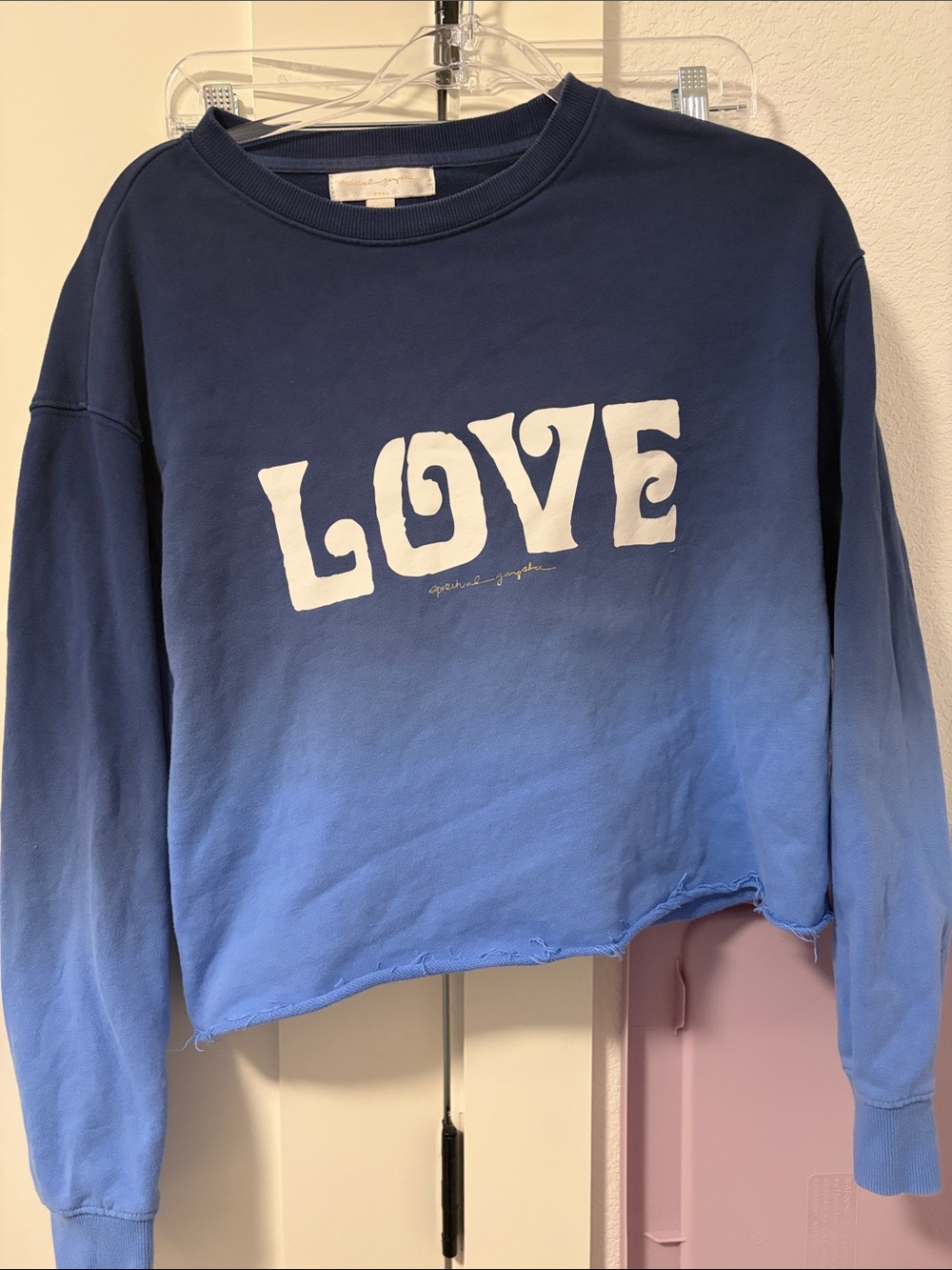 Spiritual Gangster Blue Ombre LOVE Cropped Sweatshirt small